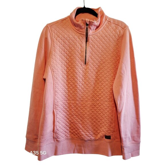 L.L. Bean Womens Quilted Half-Zip Sweatshirt Peach Pink Long Sleeve Size L - Picture 1 of 8